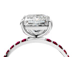 White gold Princess Cut Diamond Solitaire Ring with Round Garnet Pavé Band and Prong Setting_4
