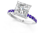 White gold Princess Cut Diamond Solitaire Ring with Round Tanzanite Pavé Band and Prong Setting_1