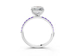 White gold Princess Cut Diamond Solitaire Ring with Round Tanzanite Pavé Band and Prong Setting_3