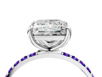 White gold Princess Cut Diamond Solitaire Ring with Round Tanzanite Pavé Band and Prong Setting_4