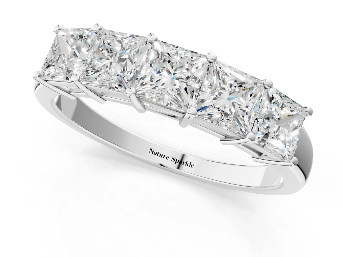 White gold Princess Cut Five-Stone Diamond Band with Prong Setting_1