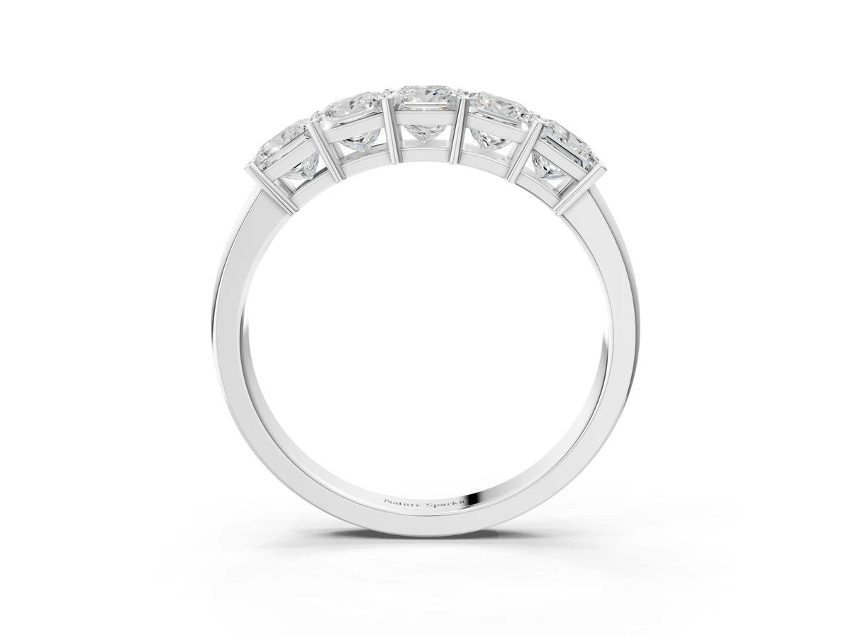White gold Princess Cut Five-Stone Diamond Band with Prong Setting_3