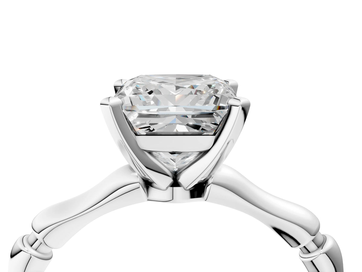 White gold Princess Cut Solitaire Diamond Ring with Bamboo Band and Four-Prong Setting_4