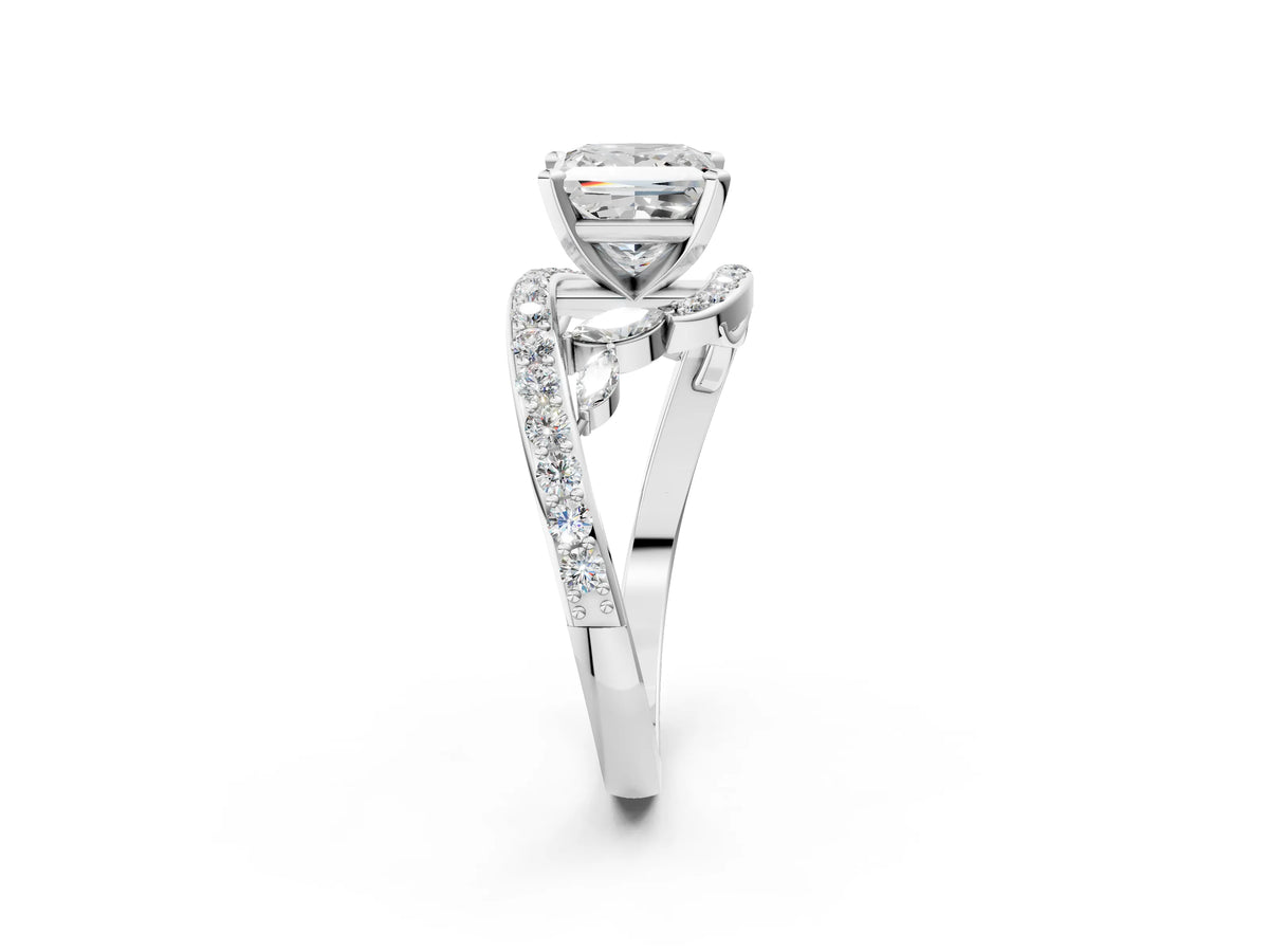 White gold Princess Cut Solitaire with Pavé Twist Band and Four-Prong Setting_2