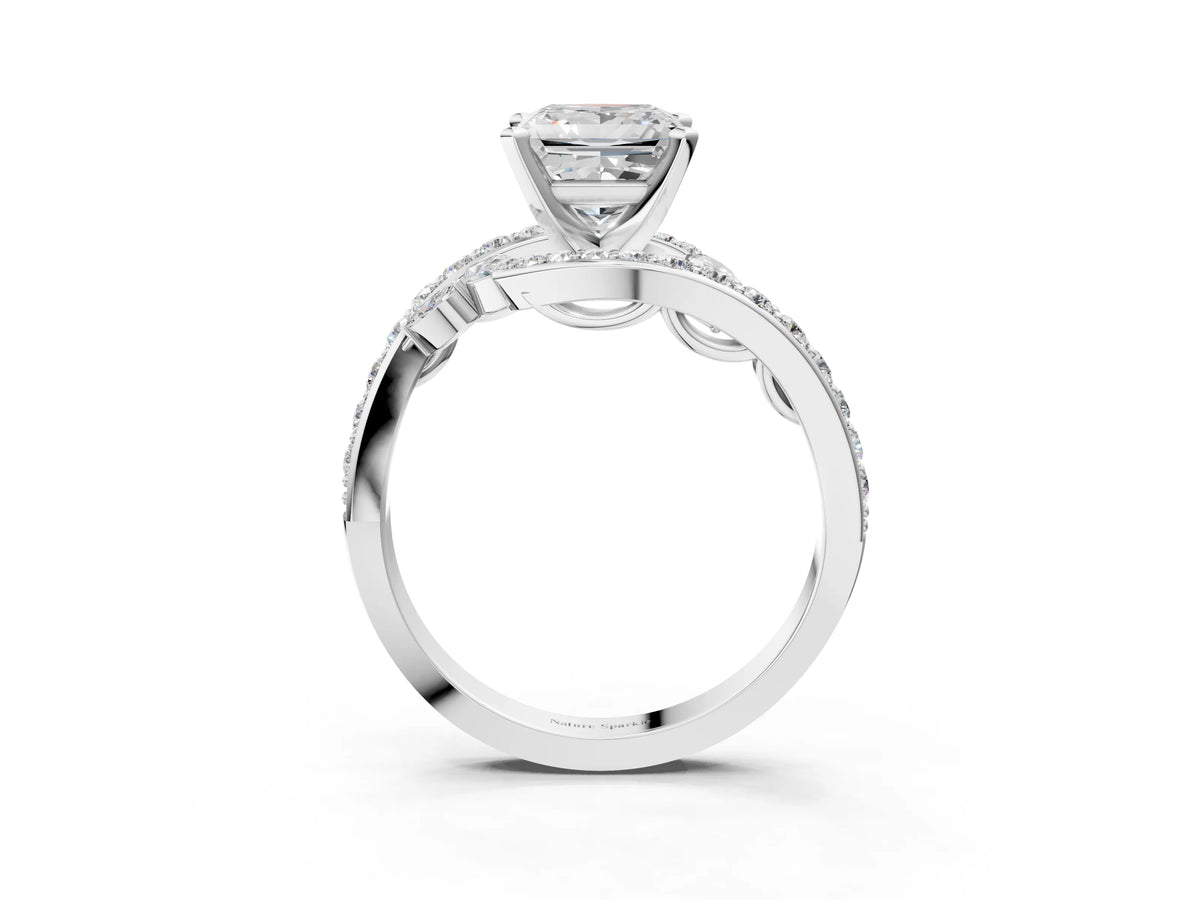 White gold Princess Cut Solitaire with Pavé Twist Band and Four-Prong Setting_3