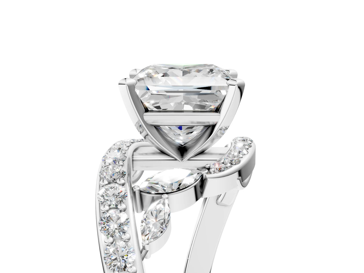 White gold Princess Cut Solitaire with Pavé Twist Band and Four-Prong Setting_5