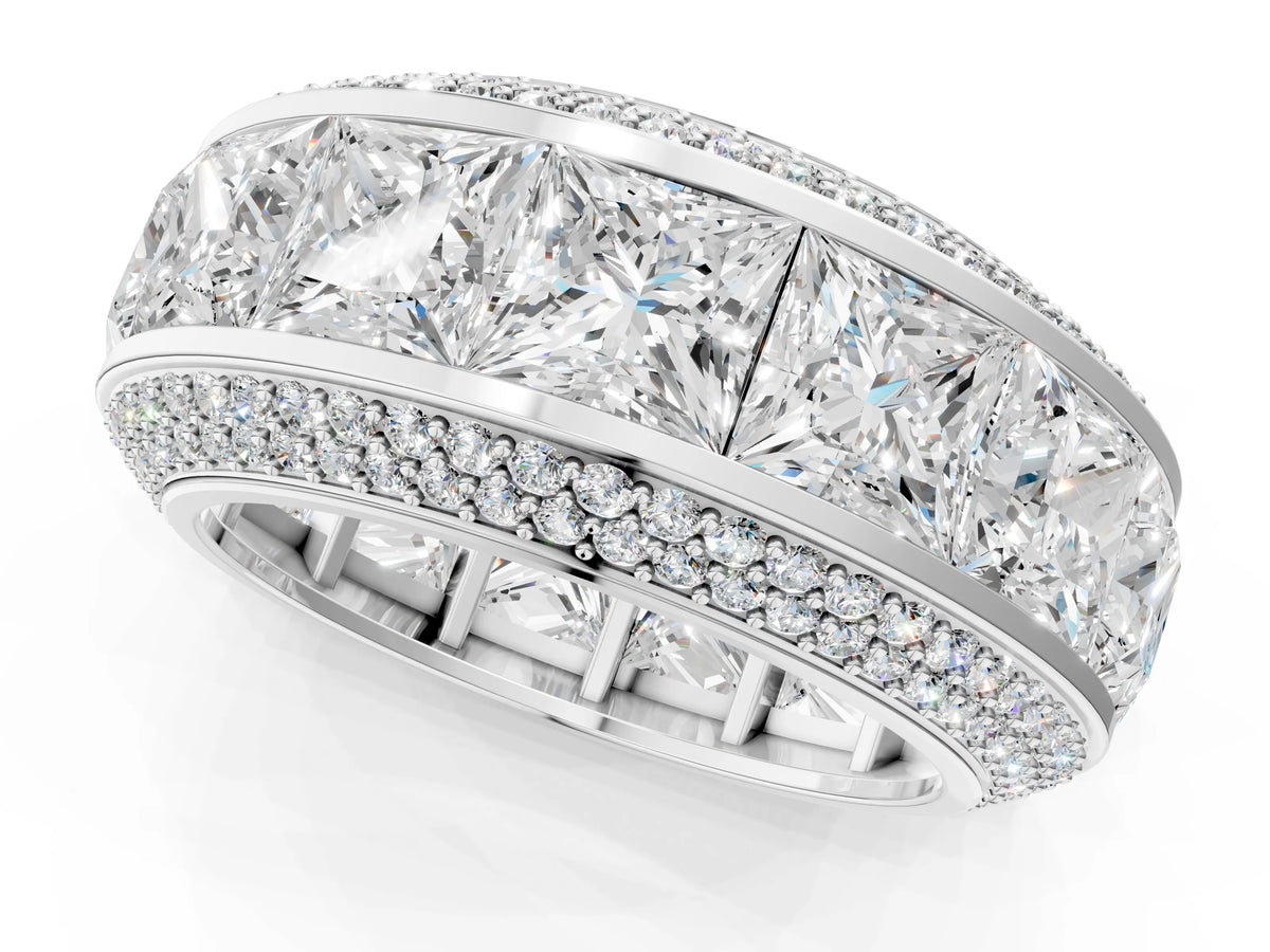 White gold Princess Diamond Pavé Mens Wedding Band with Round Diamond Accents_1