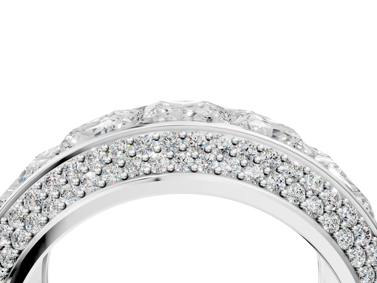 White gold Princess Diamond Pavé Mens Wedding Band with Round Diamond Accents_4
