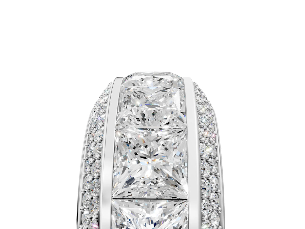 White gold Princess Diamond Pavé Mens Wedding Band with Round Diamond Accents_5