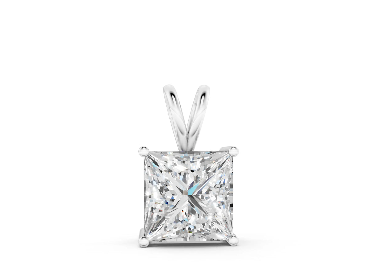 White gold Princess Diamond Solitaire Pendant with Four Prong Setting