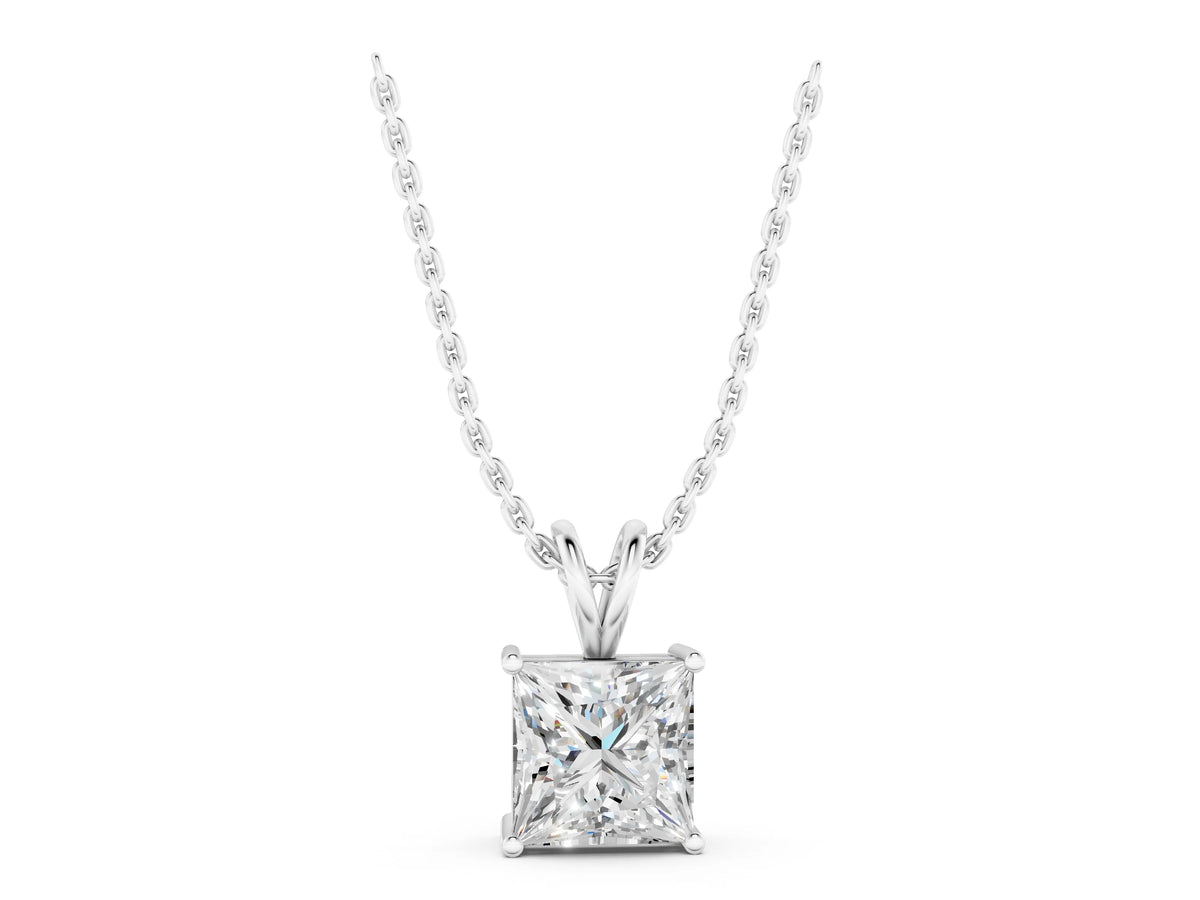 White gold Princess Diamond Solitaire Pendant with Four Prong Setting_1