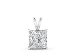 White gold Princess Diamond Solitaire Pendant with Four Prong Setting