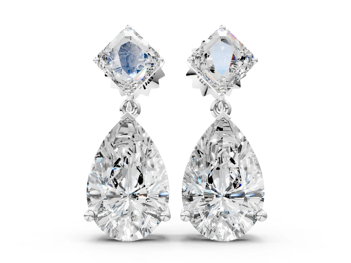 White gold Princess and Pear Diamond Drop Earrings