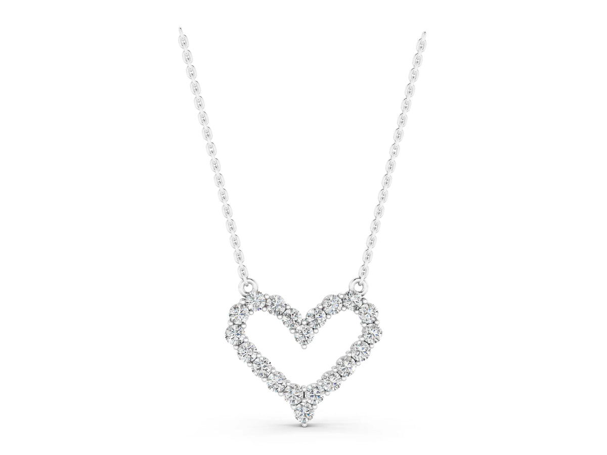 White gold Prong-Set Round Diamond Heart Pendant_1