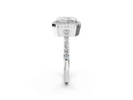 White gold Radiant Cut Cut Diamond Halo Engagement Ring with Milgrain Detail and Pavé Band_2