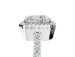 White gold Radiant Cut Cut Diamond Halo Engagement Ring with Milgrain Detail and Pavé Band_5