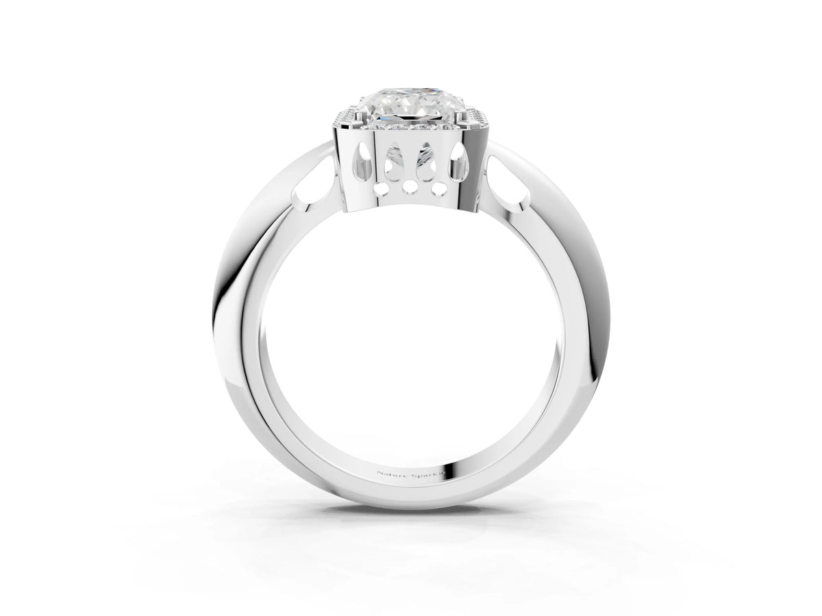 White gold Radiant Cut Cut Diamond Halo Engagement Ring with Split Shank and Four-Prong Setting_3
