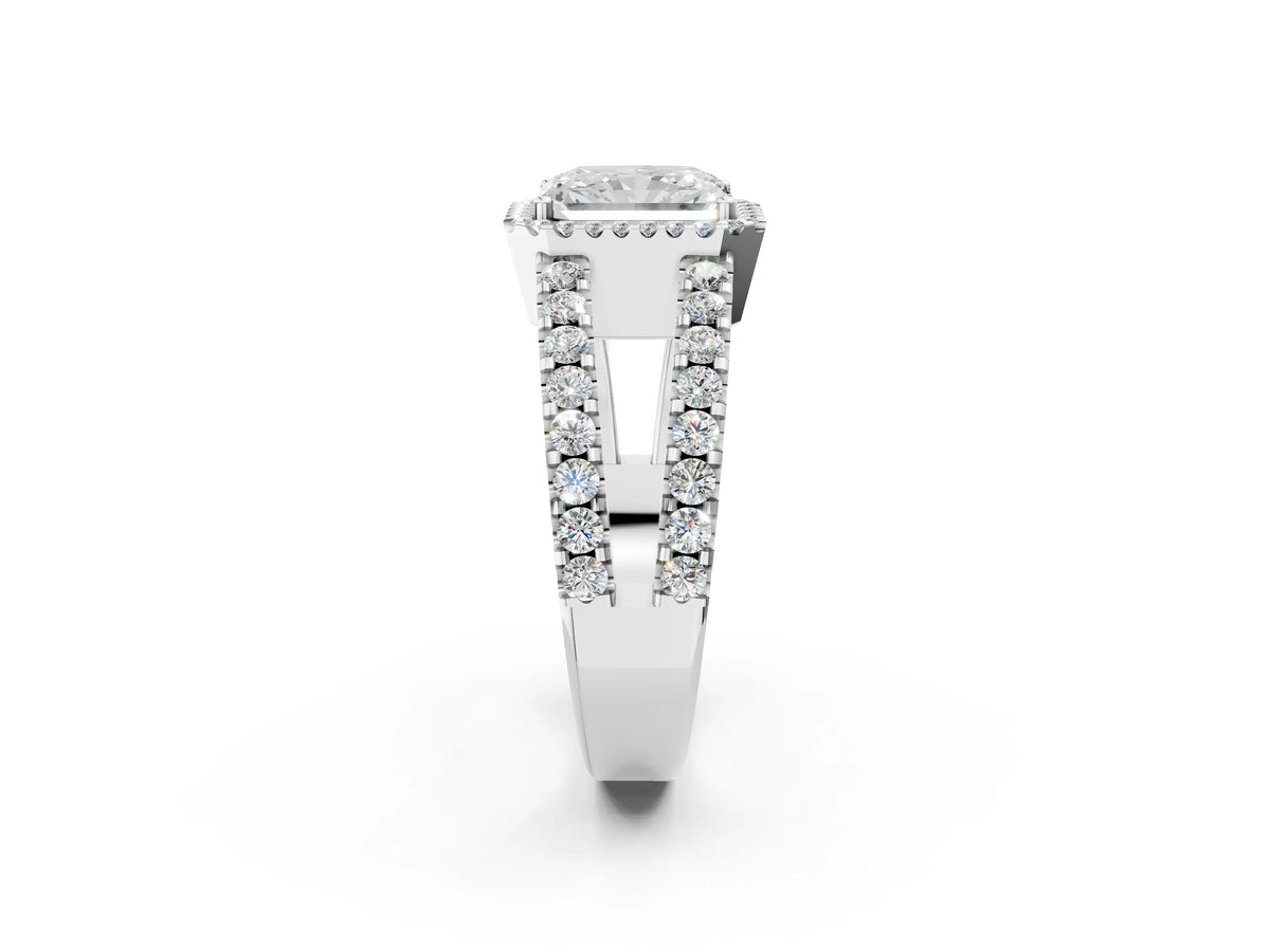 White gold Radiant Cut Cut Halo Split Shank Diamond Ring with Four-Prong Setting_2