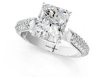 White gold Radiant Cut Diamond Solitaire Engagement Ring with Multi-Row Round Pavé Band and Prong Setting_1