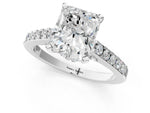 White gold Radiant Cut Diamond Solitaire Ring with Crossover Gallery and Round Pavé Band_1