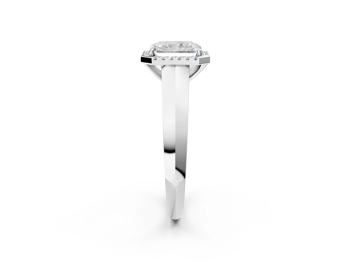 White gold Radiant Cut Halo Diamond Ring with Cathedral Band and Four-Prong Setting_2