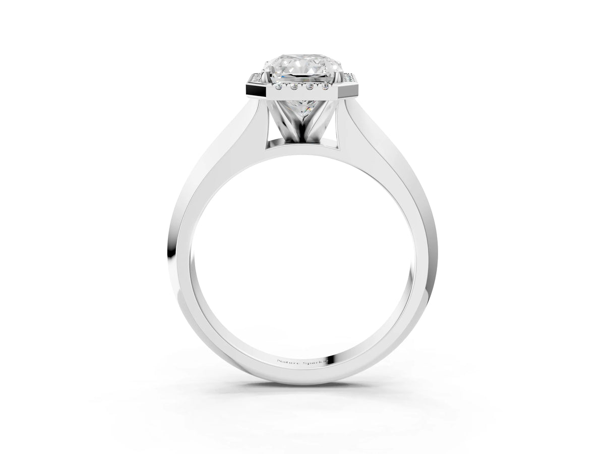 White gold Radiant Cut Halo Diamond Ring with Cathedral Band and Four-Prong Setting_3