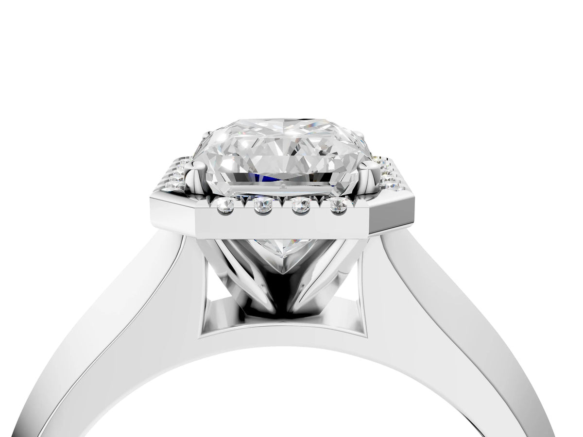 White gold Radiant Cut Halo Diamond Ring with Cathedral Band and Four-Prong Setting_4