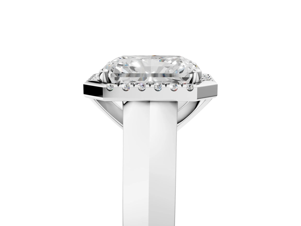 White gold Radiant Cut Halo Diamond Ring with Cathedral Band and Four-Prong Setting_5