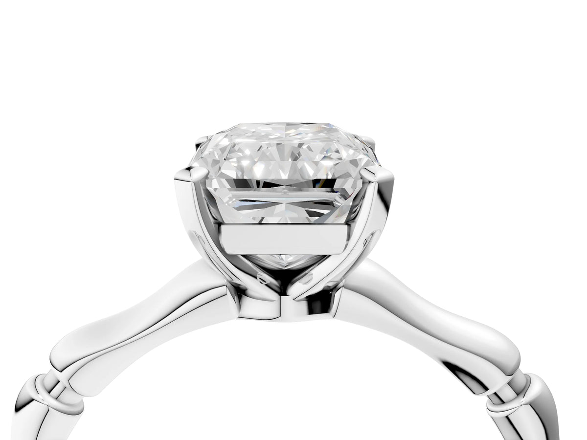 White gold Radiant Cut Solitaire Diamond Ring with Bamboo Band and Four-Prong Setting_4