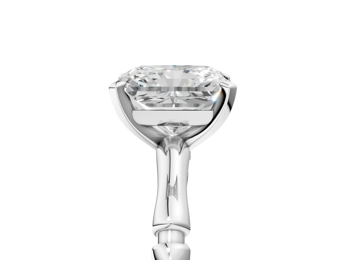 White gold Radiant Cut Solitaire Diamond Ring with Bamboo Band and Four-Prong Setting_5
