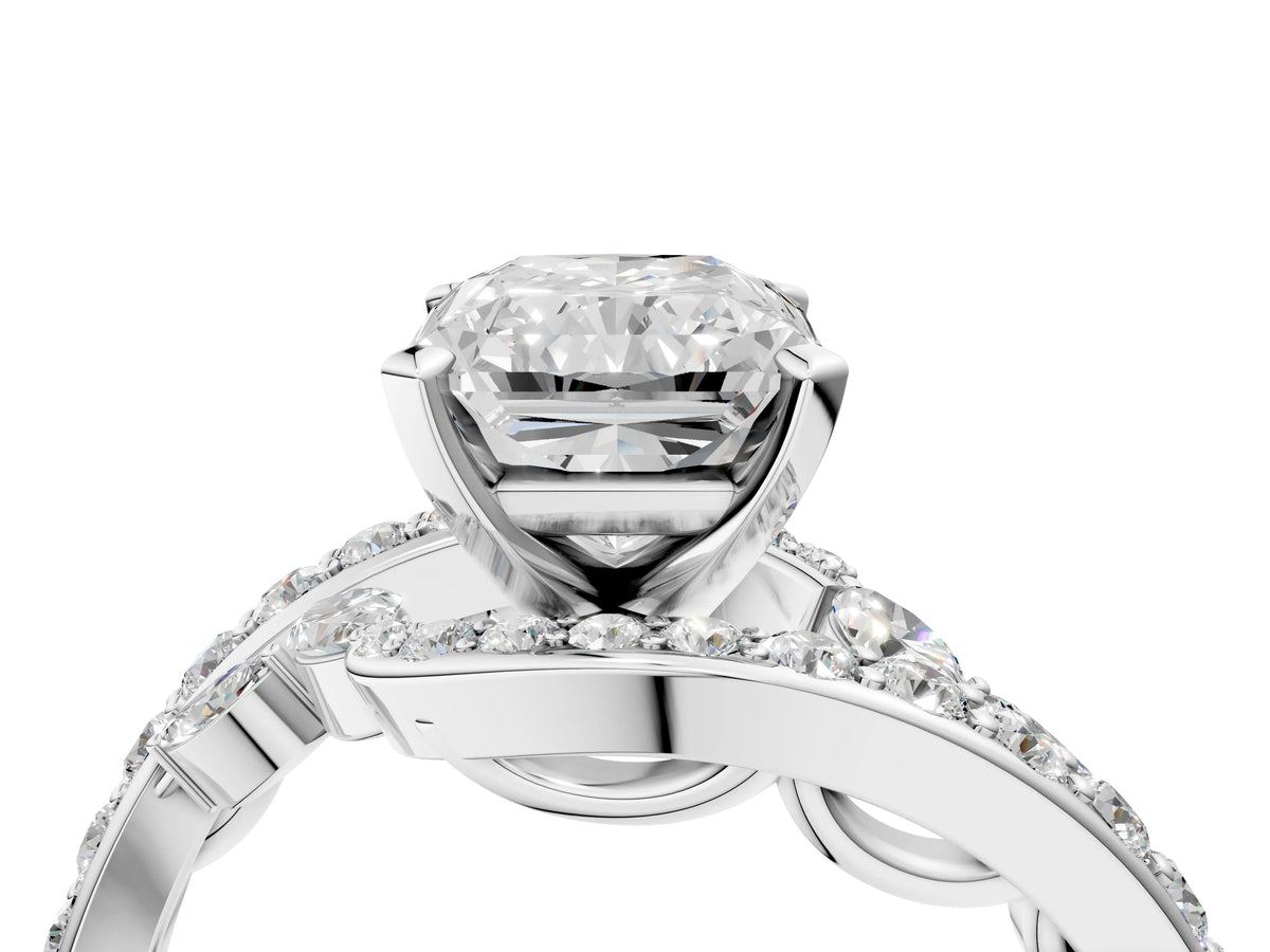 White gold Radiant Cut Solitaire with Pavé Twist Band and Four-Prong Setting_4