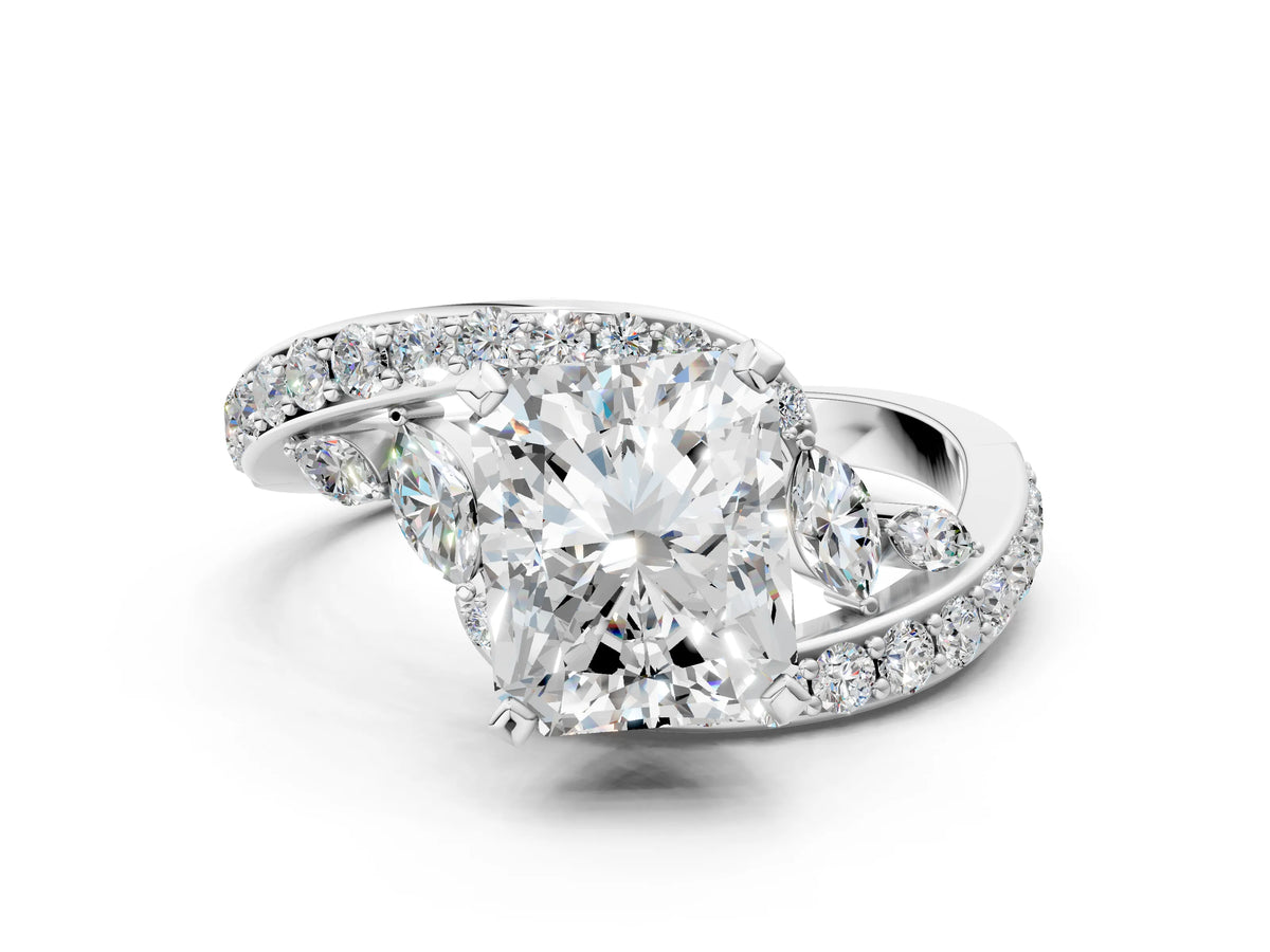 White gold Radiant Cut Solitaire with Pavé Twist Band and Four-Prong Setting