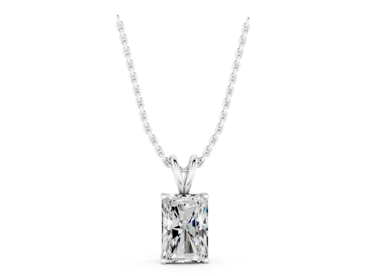White gold Radiant Diamond Solitaire Pendant with Four Prong Setting_1