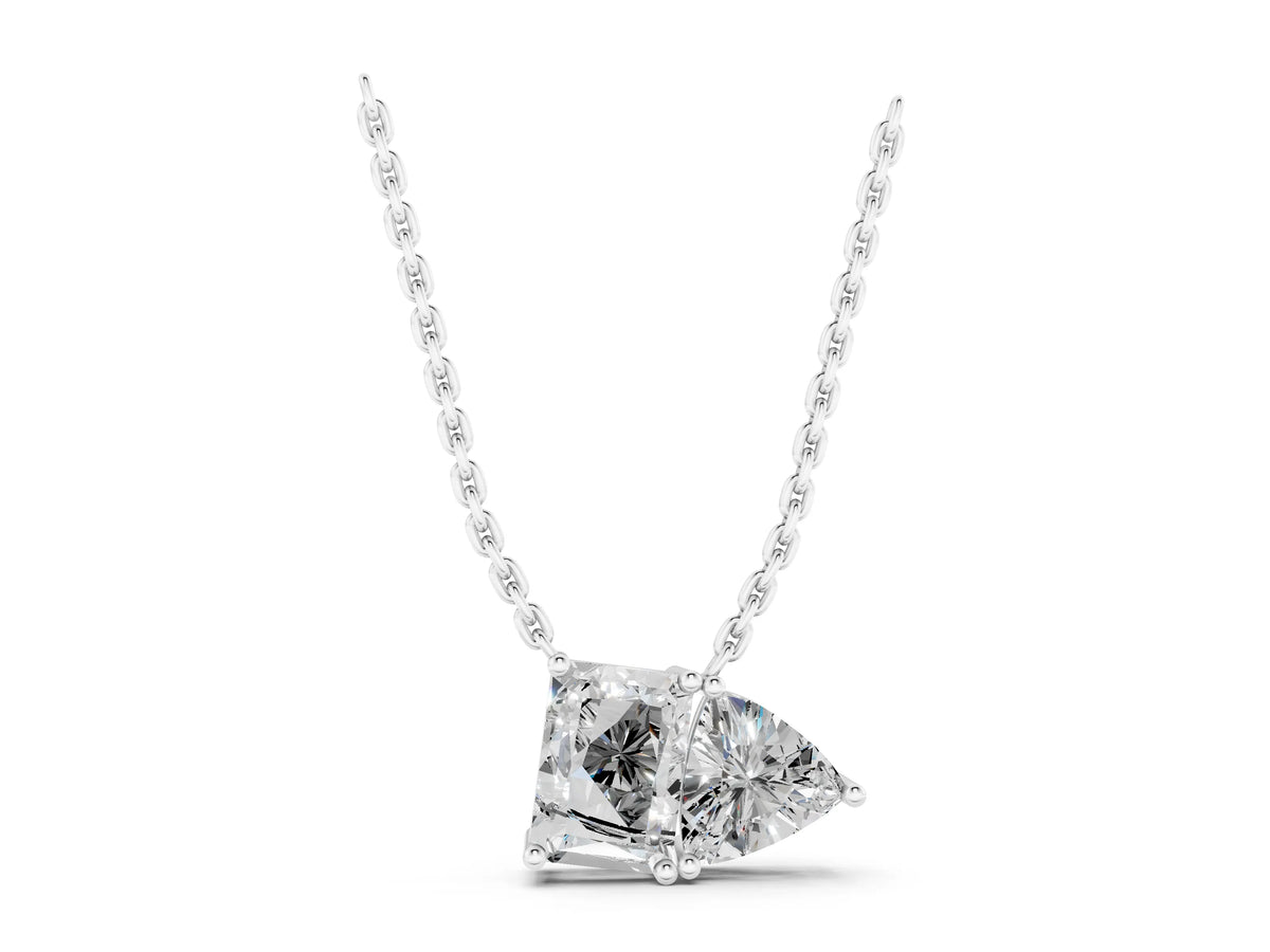 White gold Radiant and Trillion Diamond Two-Stone Pendant with Prong Setting_1