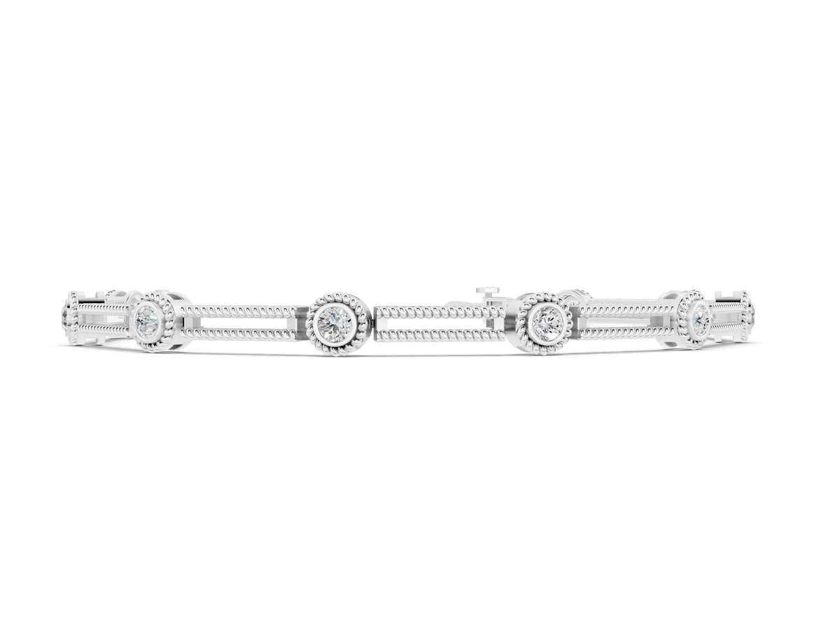 White gold Round Bezel Set Diamond Rope Chain Bracelet