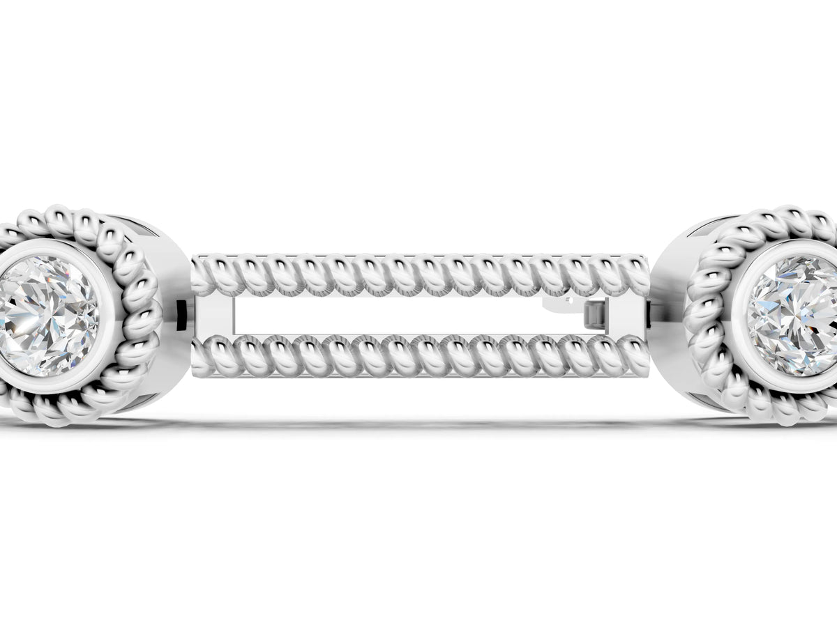White gold Round Bezel Set Diamond Rope Chain Bracelet_1