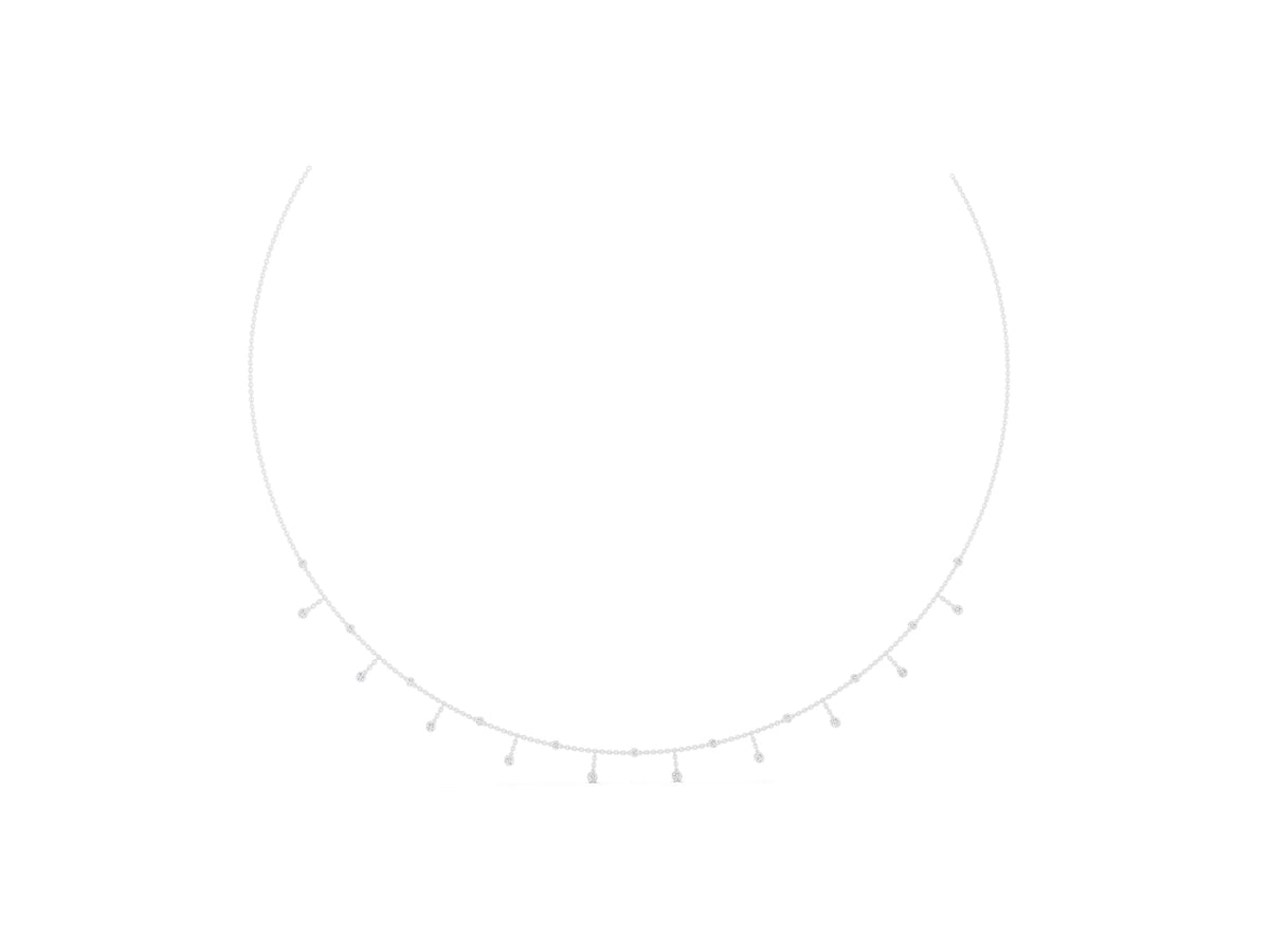 White gold Round Bezel Set Diamond Station Necklace with Cable Chain_1