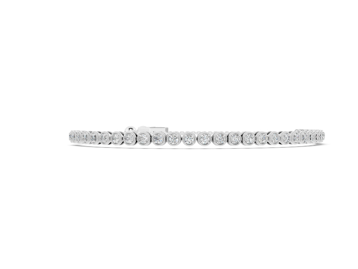 White gold Round Bezel-Set Diamond Tennis Bracelet with Adjustable Box Chain