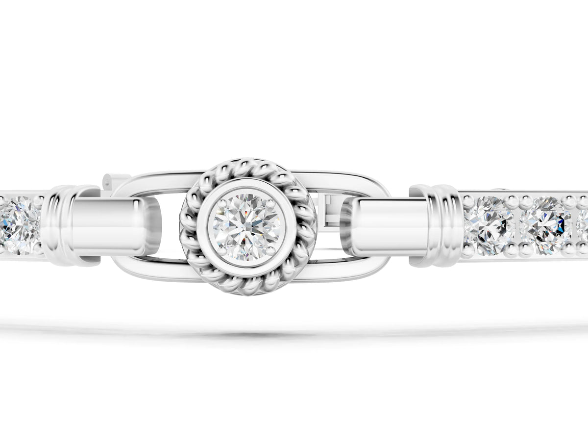 White gold Round Bezel-Set Diamond Tennis Bracelet with Pave Band_1