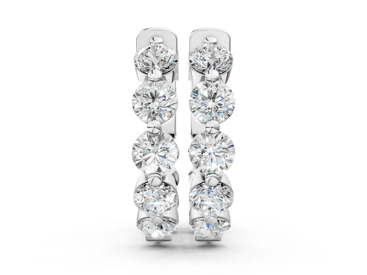 White gold Round Brilliant Diamond Inside-Out Hoop Earrings with Shared Prong Setting