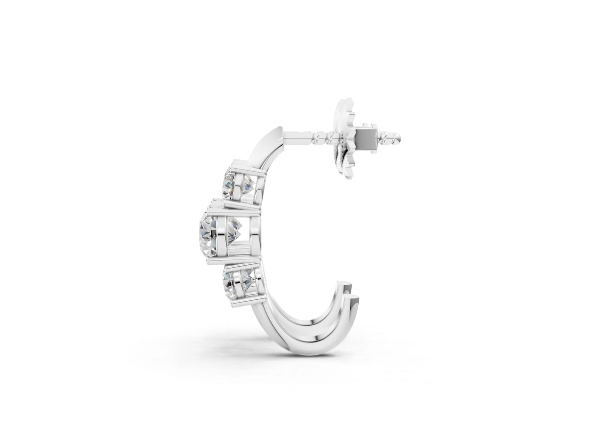 White gold Round Brilliant Diamond U-Hoop Earrings with Prong Setting_1