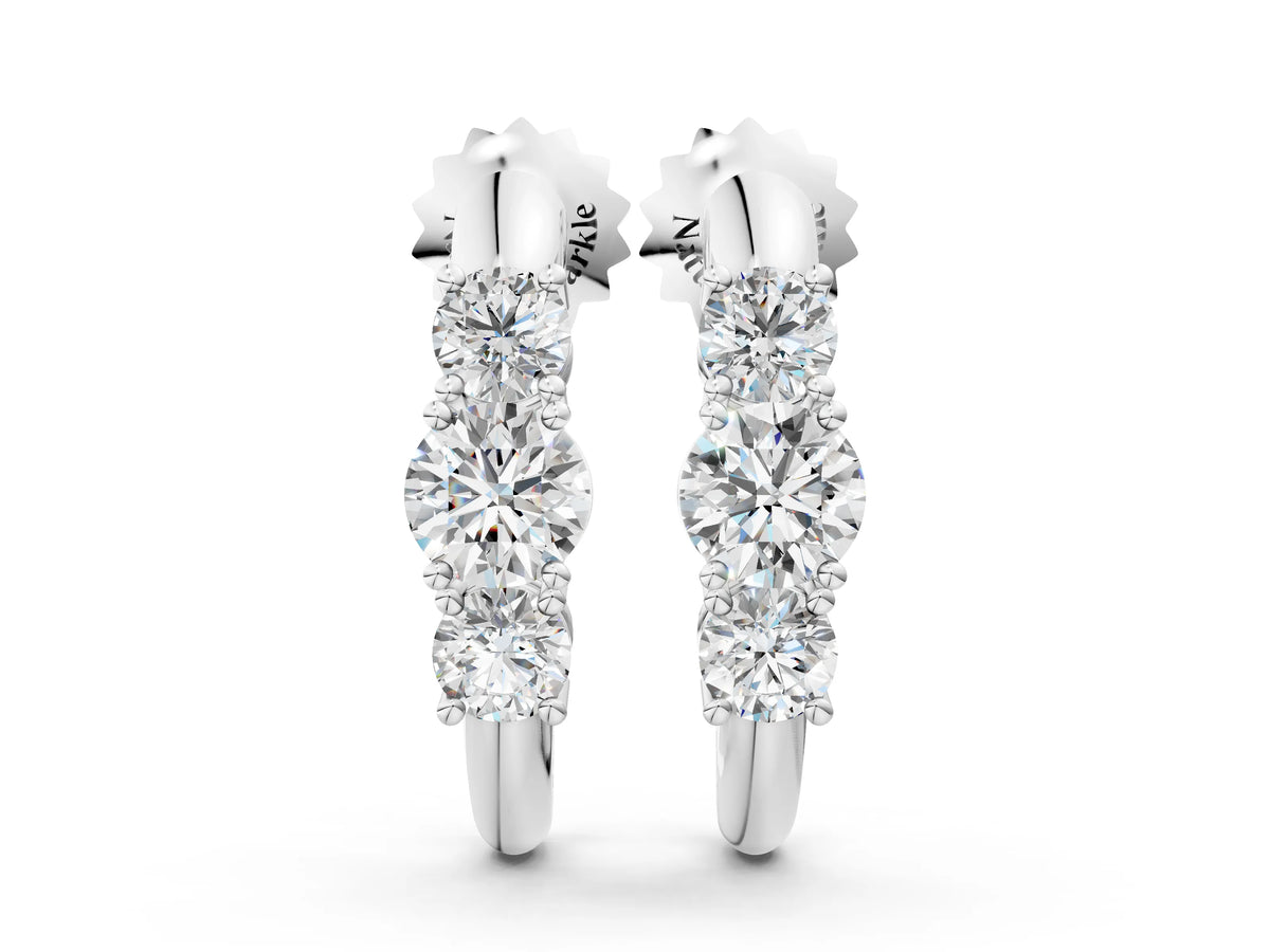 White gold Round Brilliant Diamond U-Hoop Earrings with Prong Setting