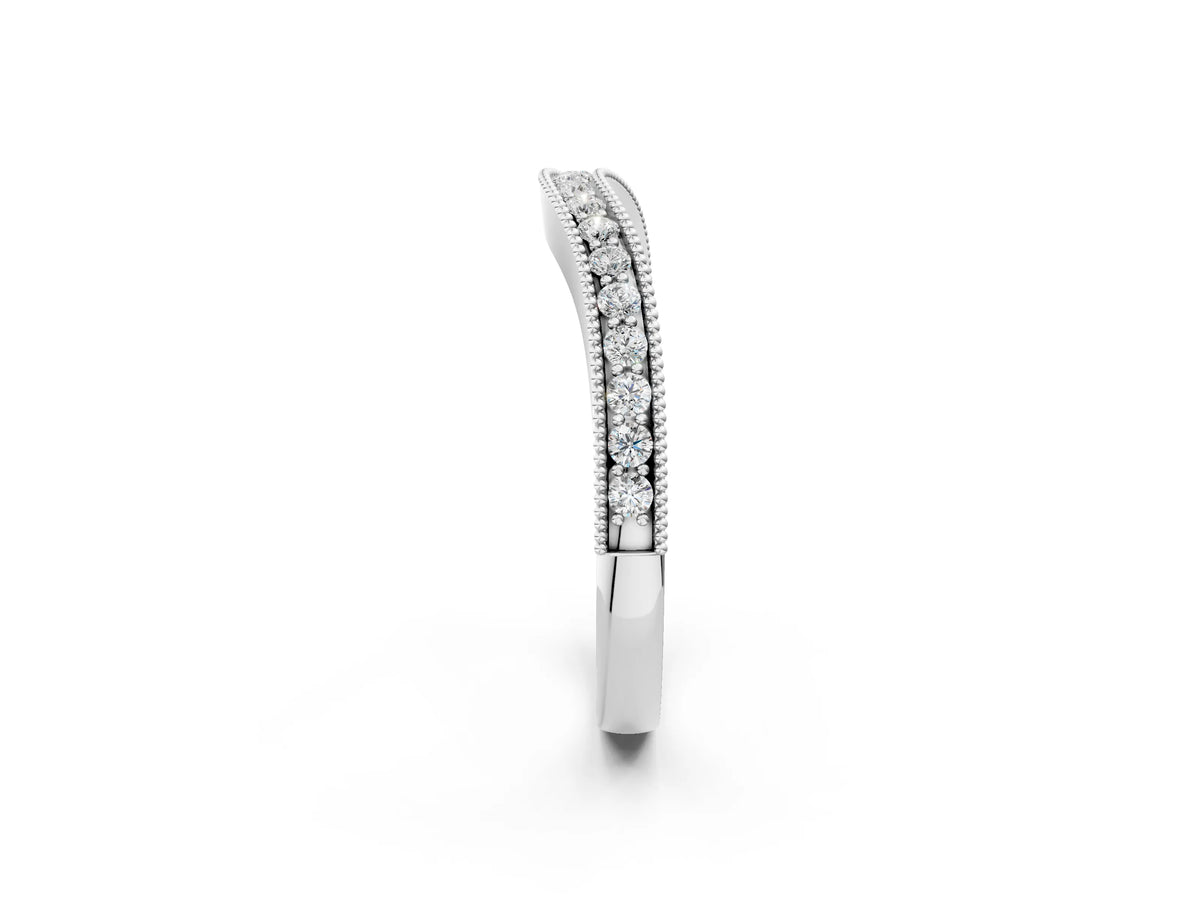 White gold Round Brilliant Milgrain Bezel Set Diamond Wave Band_2