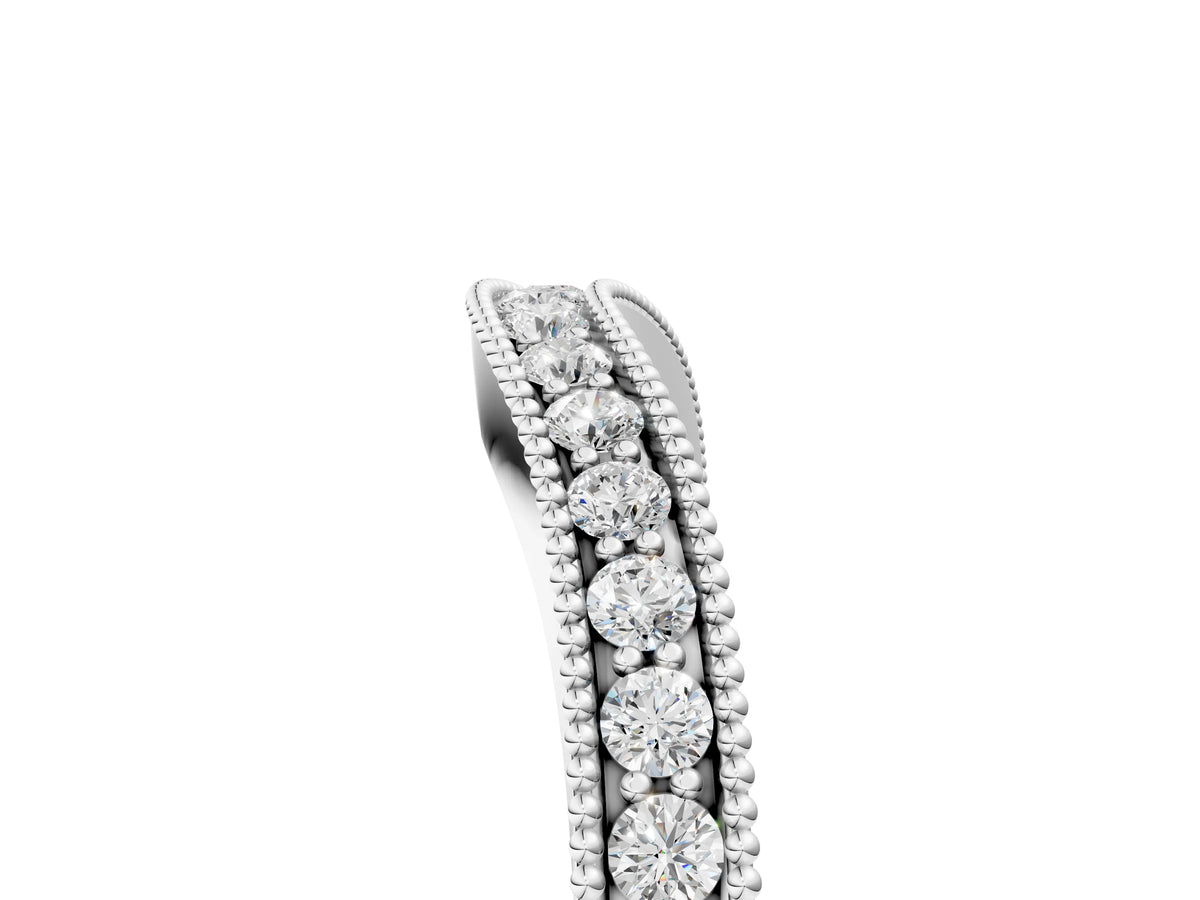 White gold Round Brilliant Milgrain Bezel Set Diamond Wave Band_5