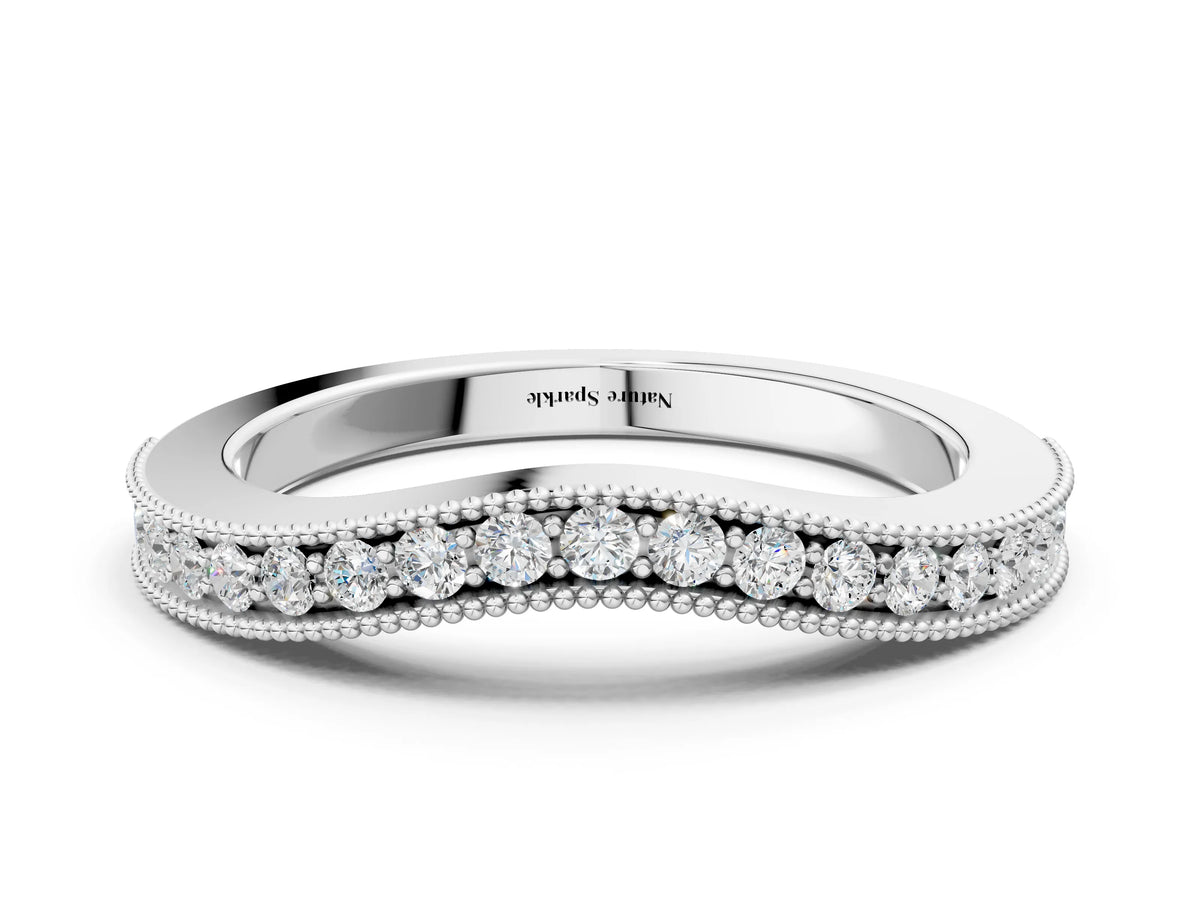 White gold Round Brilliant Milgrain Bezel Set Diamond Wave Band