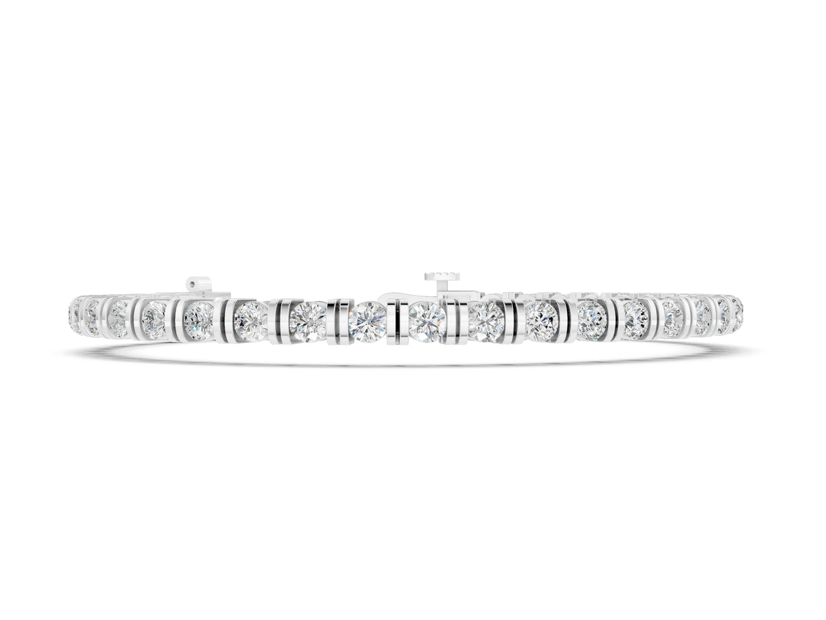 White gold Round Brilliant Tennis Bracelet with Channel Set Stones and Box Clasp