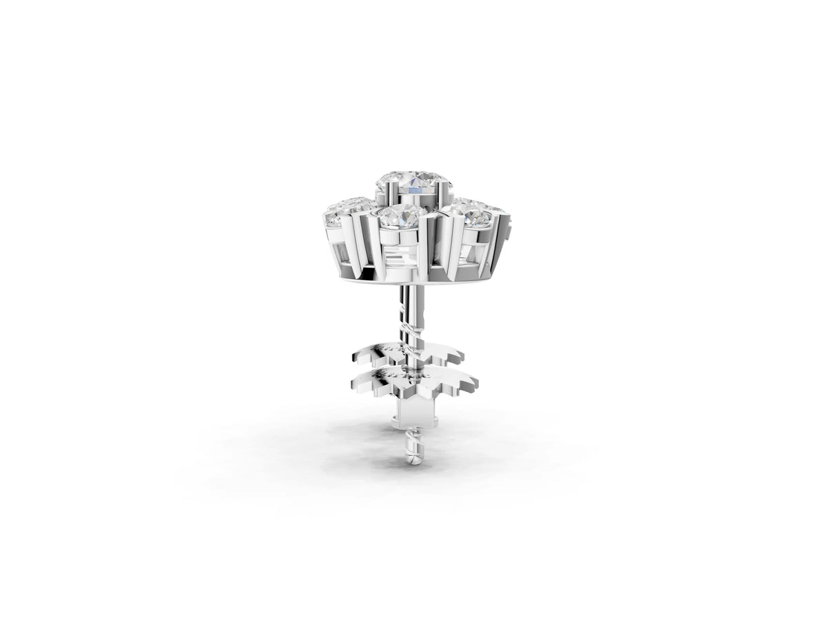 White gold Round Cluster Diamond Stud Earrings with Prong Setting_1