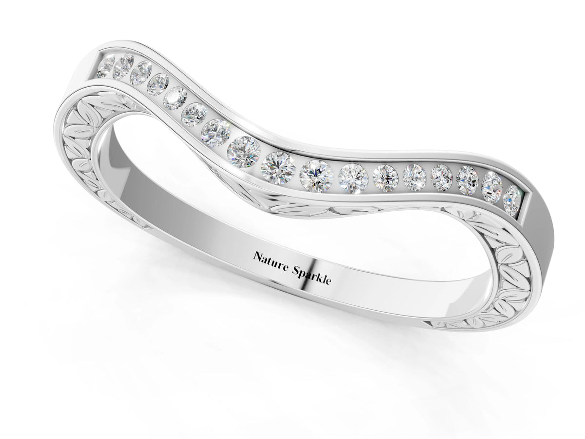 White gold Round Cut Channel Set Wave Band with Pavé Setting_1