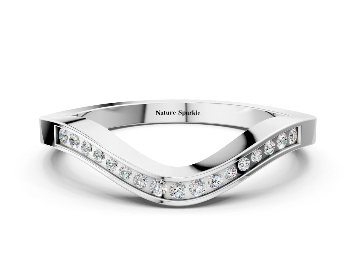 White gold Round Cut Channel Set Wave Band with Pavé Setting
