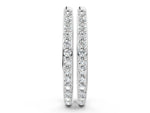 White gold Round Cut Diamond Channel Set Hoop Earrings with Prong Setting
